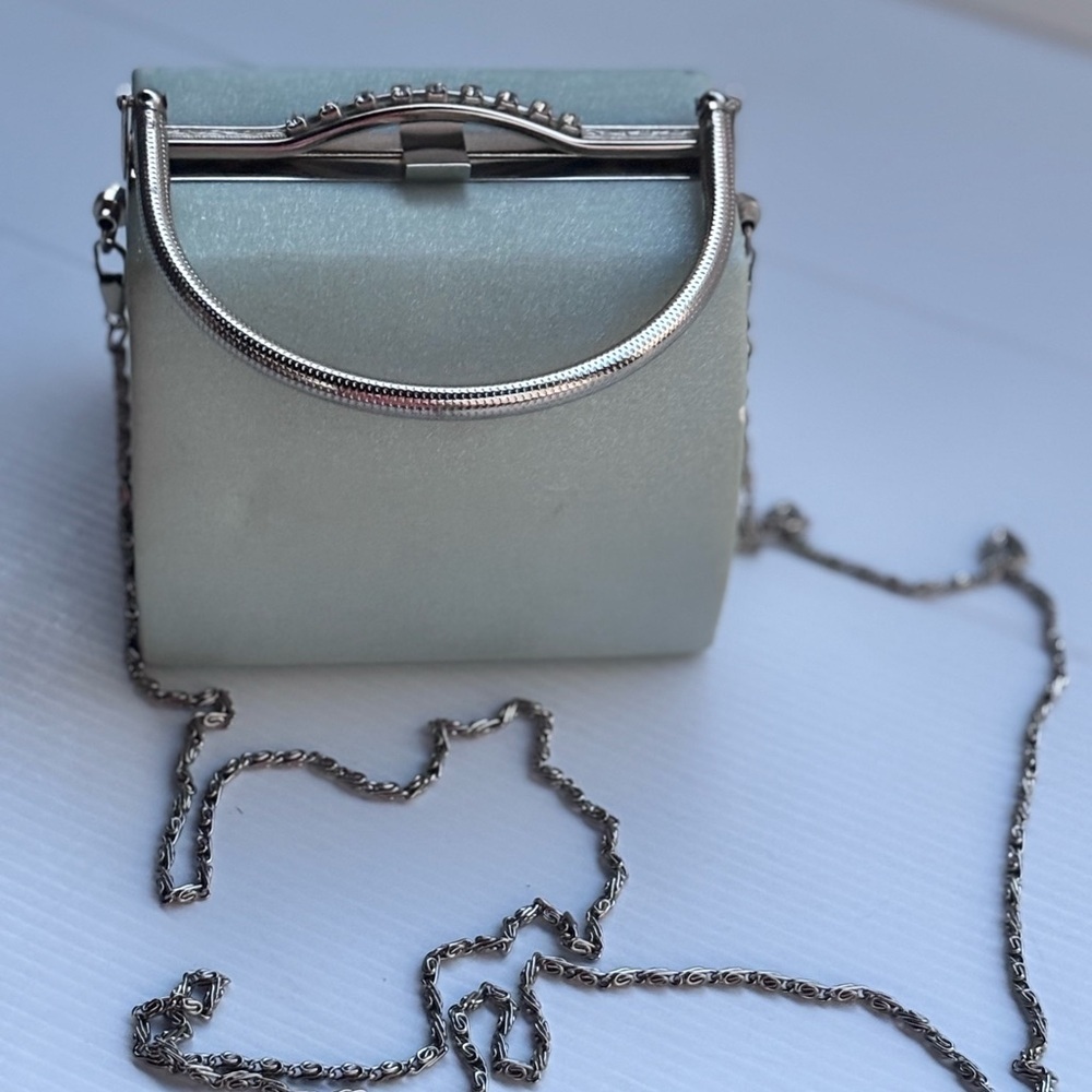 ZECA Italy Silver Satin Rhinestone Evening Bag